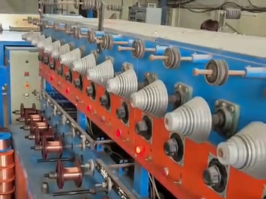 The bunching line at Lahotiraj Metals with copper spools along its length