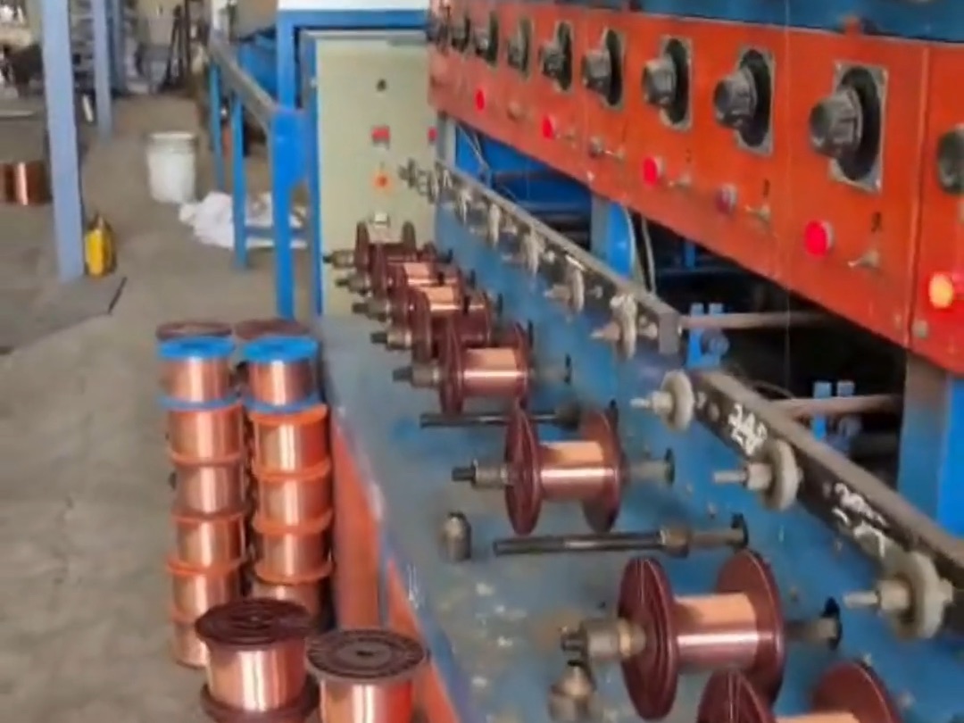 Copper bobbins feeding the bunching machines at the Lahotiraj Metals plant in Bhilwara