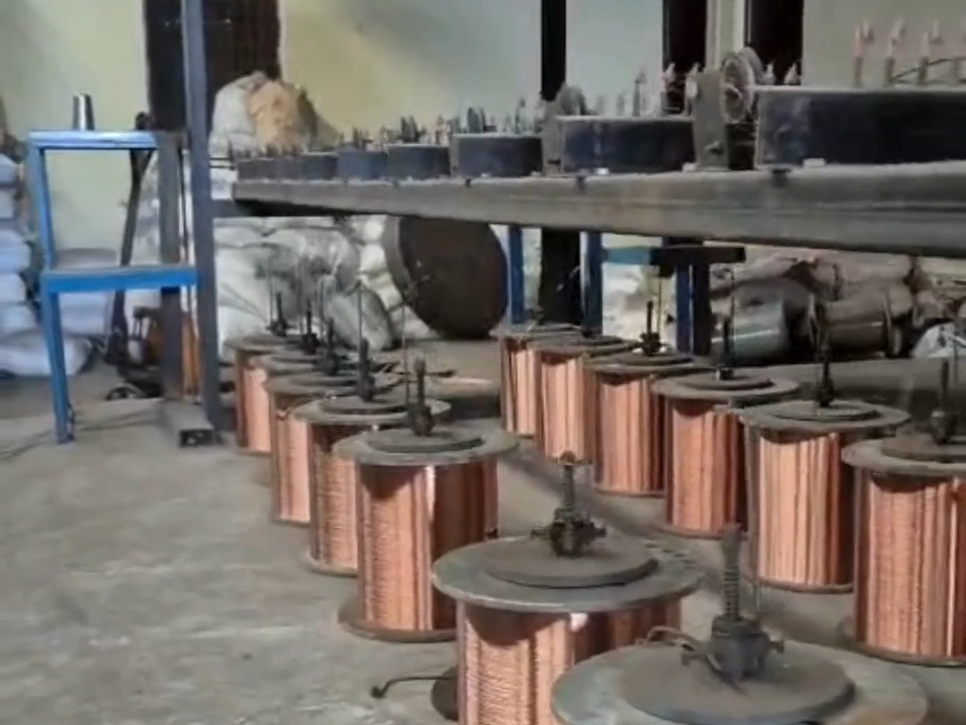 Rows of finished copper wire spools ready for dispatch at Lahotiraj Metals